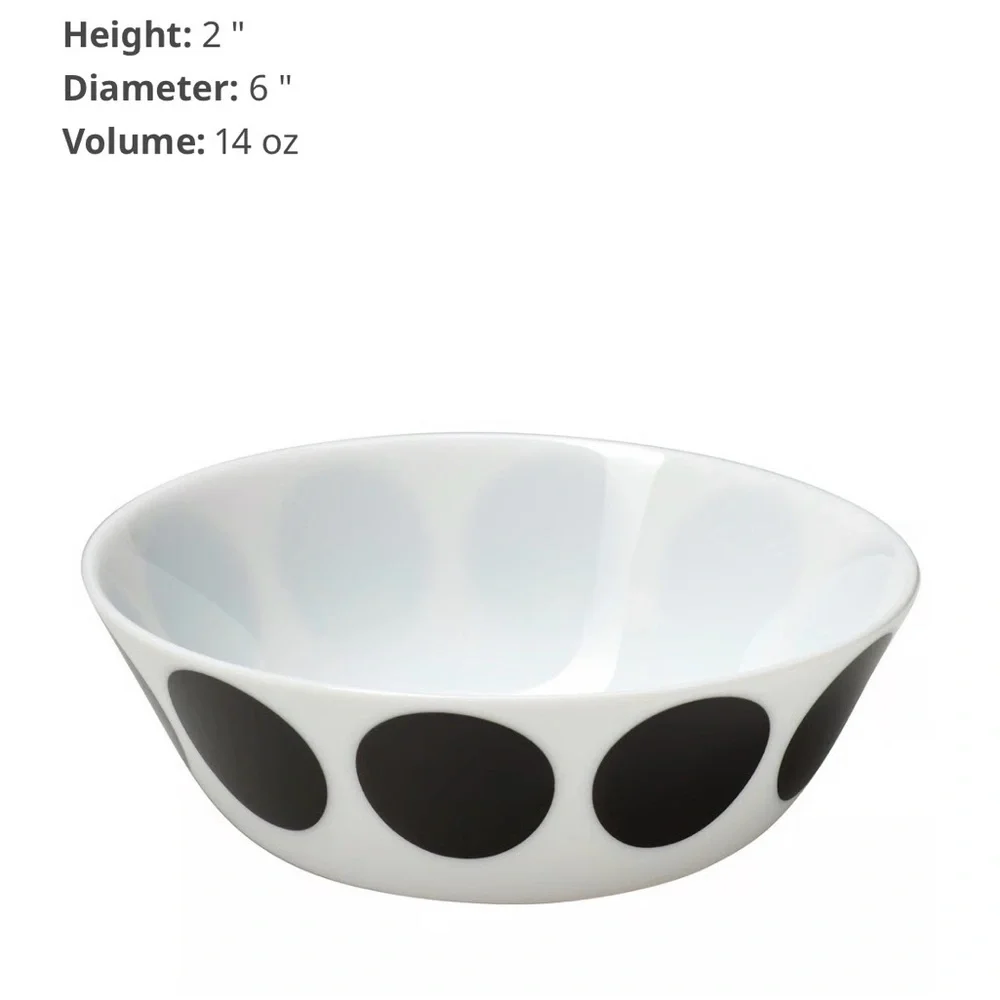 1 pc IKEA White & black Bowl w Black Dot Pattern for cereal soup oatmeal new